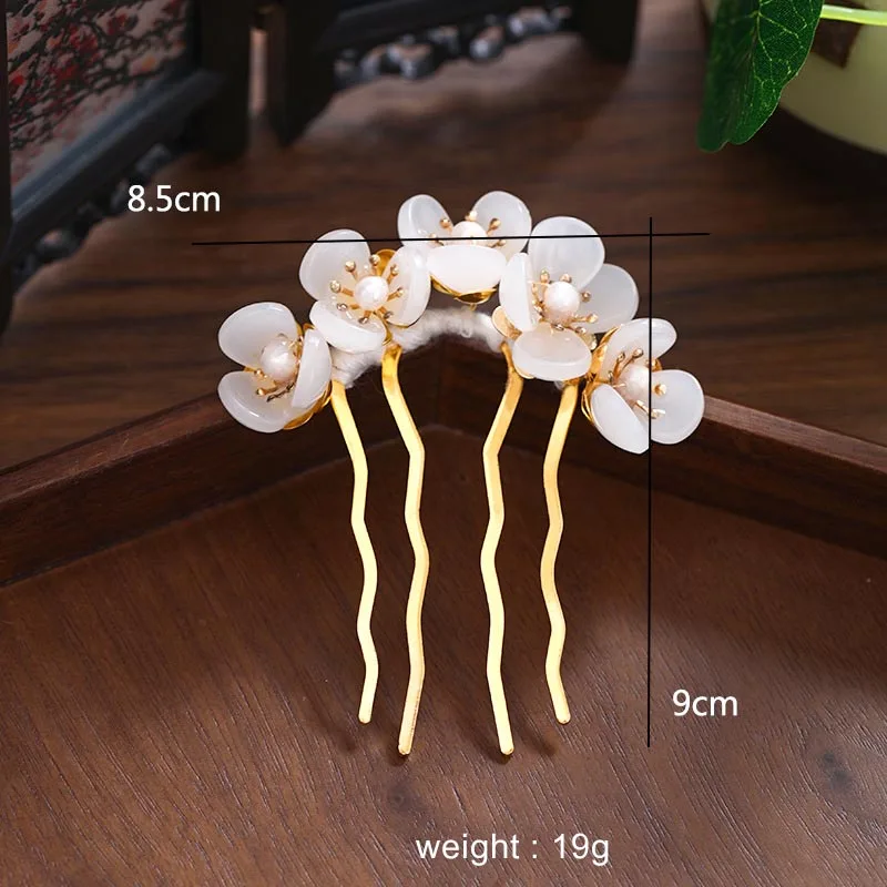

Hanfu Costume Handmade Hairpin Fresh Flower Faux Pearl U-Shaped Headwear Ancient Style Cheongsam Hair Ornaments LXH