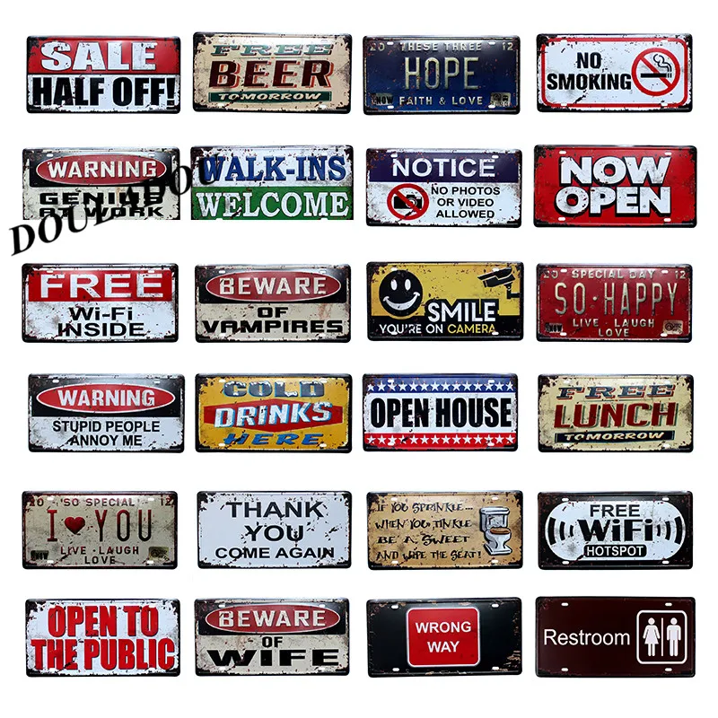 

[Douladou] Wall Restroom Mural painting Pub Vinrtage Cafe Hotel decor Tin Sign Decoration Metal Sign Warning Signs 30x15CM