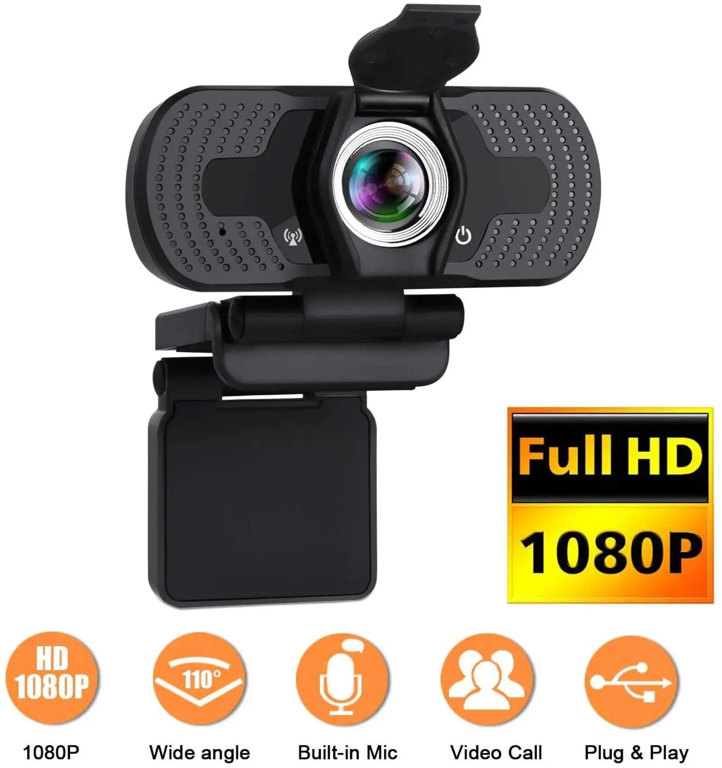 

1080p HD Webcam, USB Desktop Laptop Camera Mini Plug and Play Video Calling Computer Camera Built-in Mic Flexible Rotatable Clip