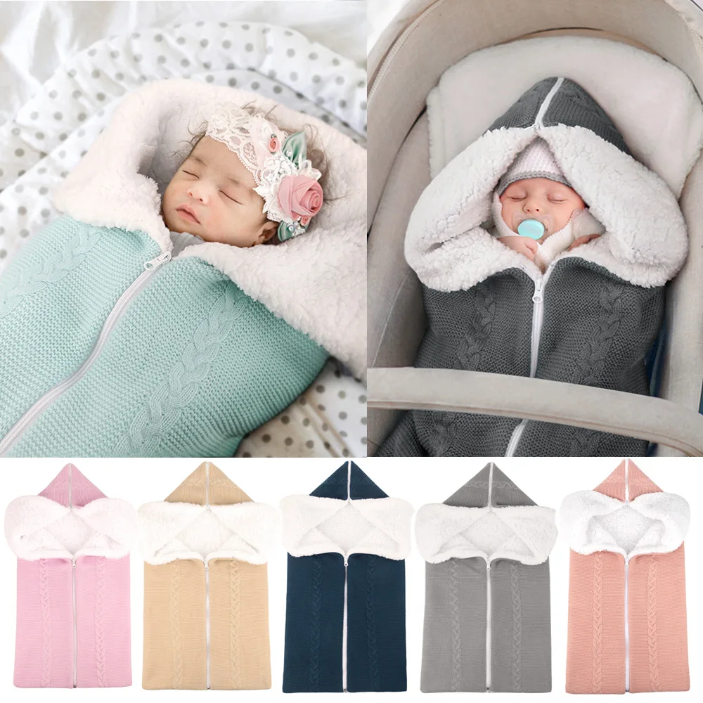 

Knitting Baby Sleeping Bag Stroller Winter Windproof Thick Sleep Sack For Infant Wheelchair Envelopes Newborn Cocoon For Newborn