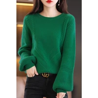 puff sleeve cashmerewool sweater new fallwinter womens pullover loose casual 100 pure wool fashion korean knitted sweater