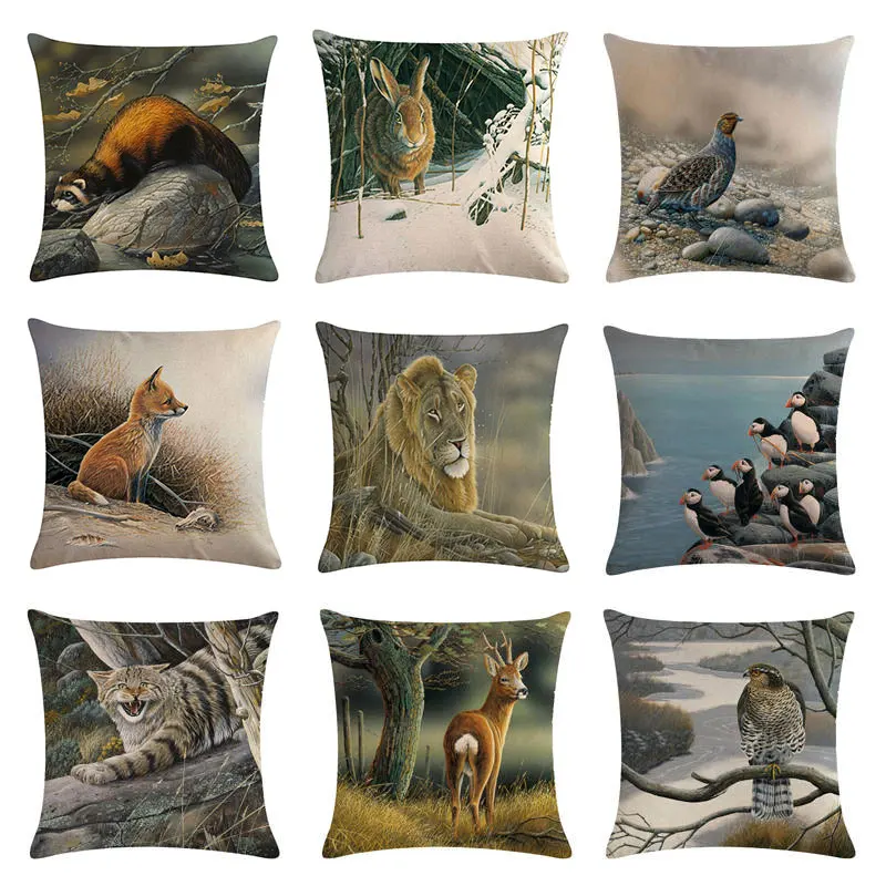 

45X45cm wildlife Pillowcase Fox Lion Deer Animal Cotton Linen Owl Cushion Covers Home Decorative Bedroom Throw Pillow Cover