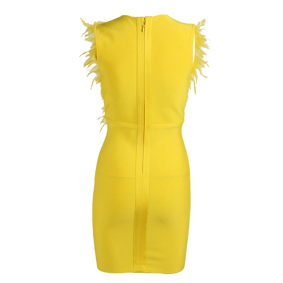 Женское Бандажное платье желтое облегающее с глубоким V-образным вырезом