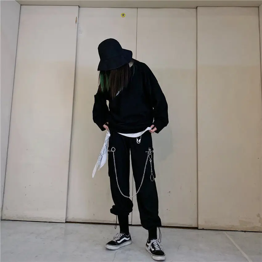 

Женская обувь в готическом стиле, брюки-карго для женщин уличная черный хиппи размера плюс штаны мешковатые цепи спортивные штаны женские п...