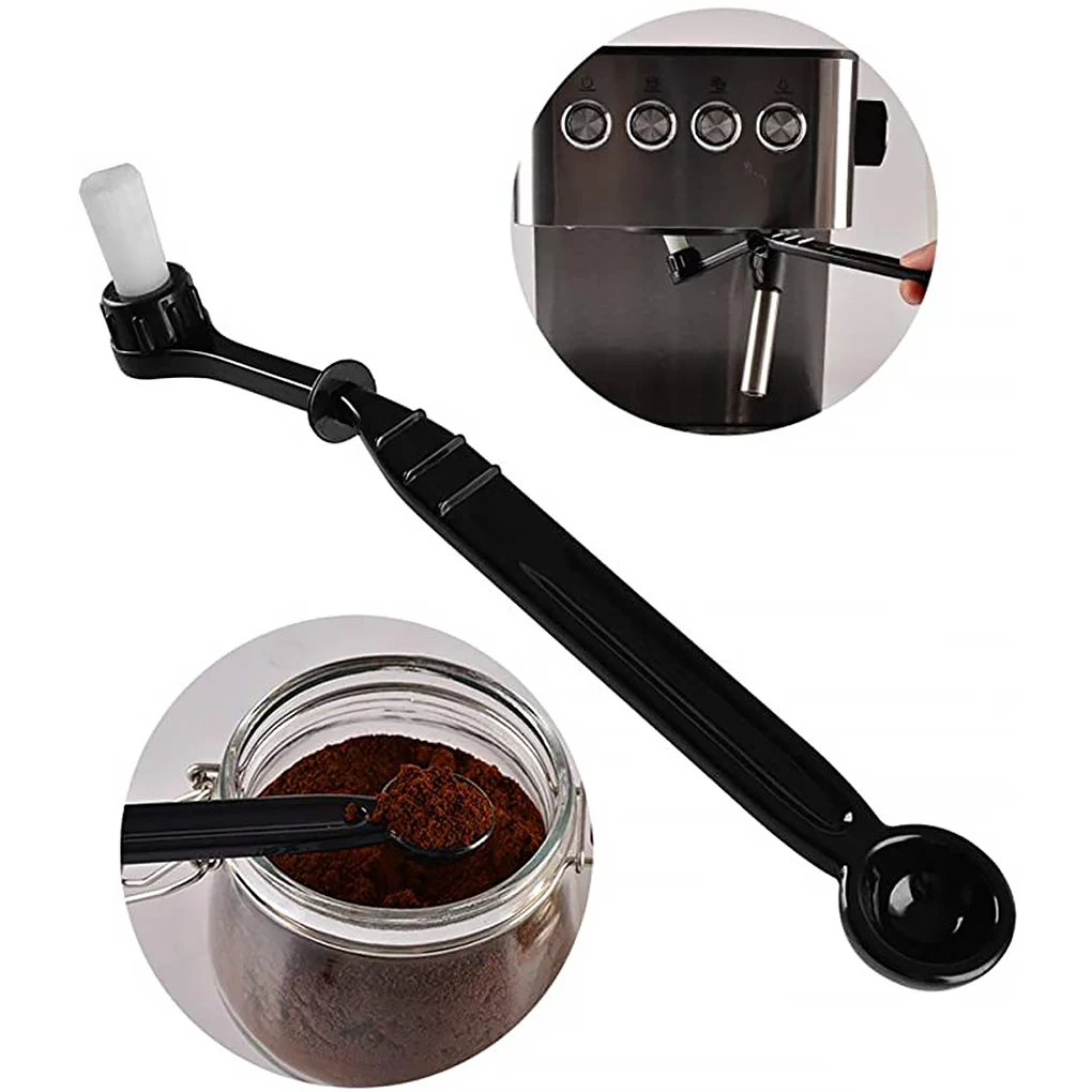 

Coffee Machine Brush Plastic Handle Nylon Bristles Coffee Grime Cleaning Brush Filter Head Washing Tool with Spoon