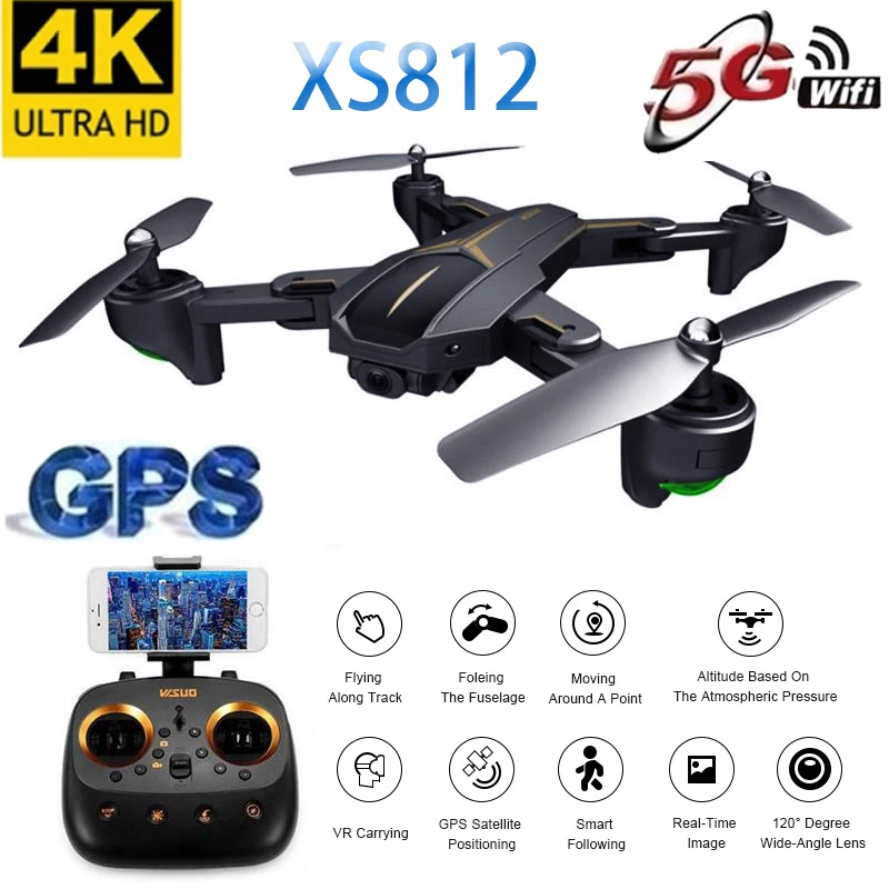 Новый XS812 GPS Дрон с 4K HD камерой 5G Wi Fi FPV удержание высоты один ключ возврат RC