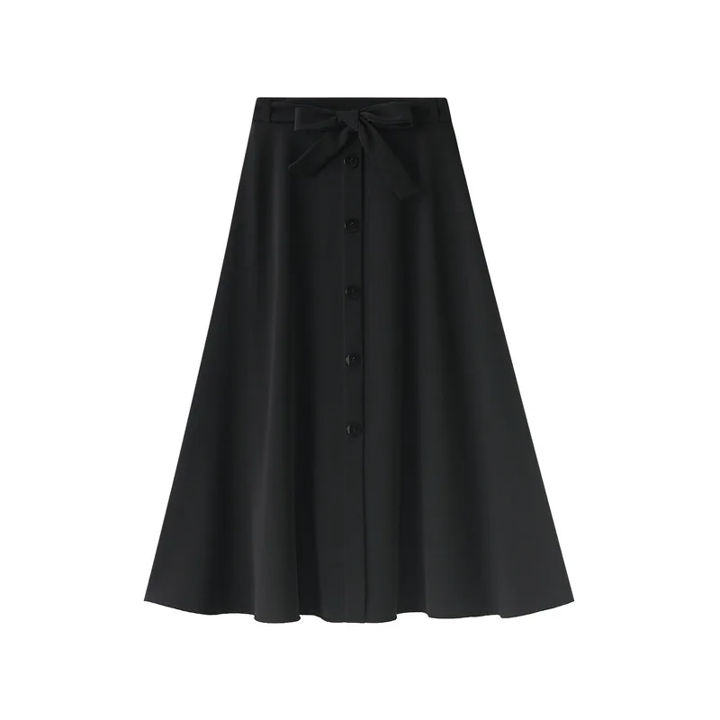 

SISHION High Waist Spring Summer New Women Long Midi Skirt WF0248 Buttons Single-breasted Candy Color A Line Ladies Black Skirts