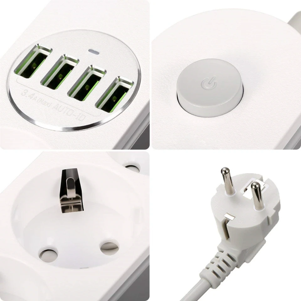 Удлинитель с USB стабилизатор напряжения несколькими разъемами 4 USB-порта и 6
