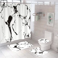 black white marble line print polyester shower curtain with hook toilet lid cover bath mat set carpet rugs modern wc accessories