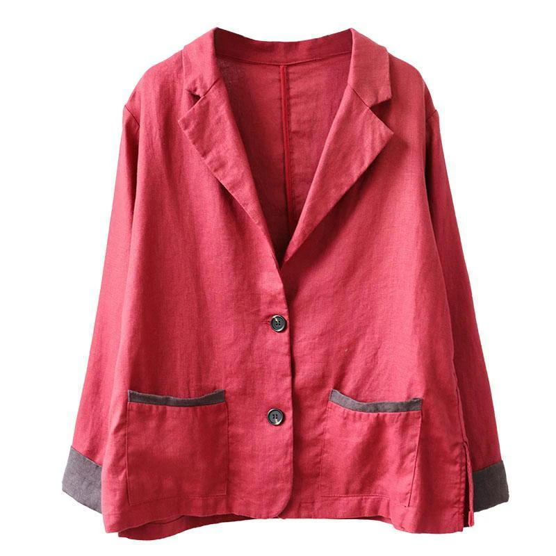 

2020 Spring New Arts Style Double Pocket Loose Casual Solid Blazer Femme Coat Long Sleeve Cotton Linen Women Blazers S901