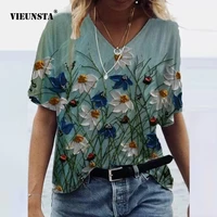vintage o neck spring summer blouses shirts fashion short sleeve pullover top streetwear elegant floral print loose shirt blusas
