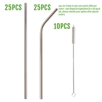 50 packs whole sale best reusable metal drinking stainless steel straw with cleaning brush for bottle hydro flask christmas gift