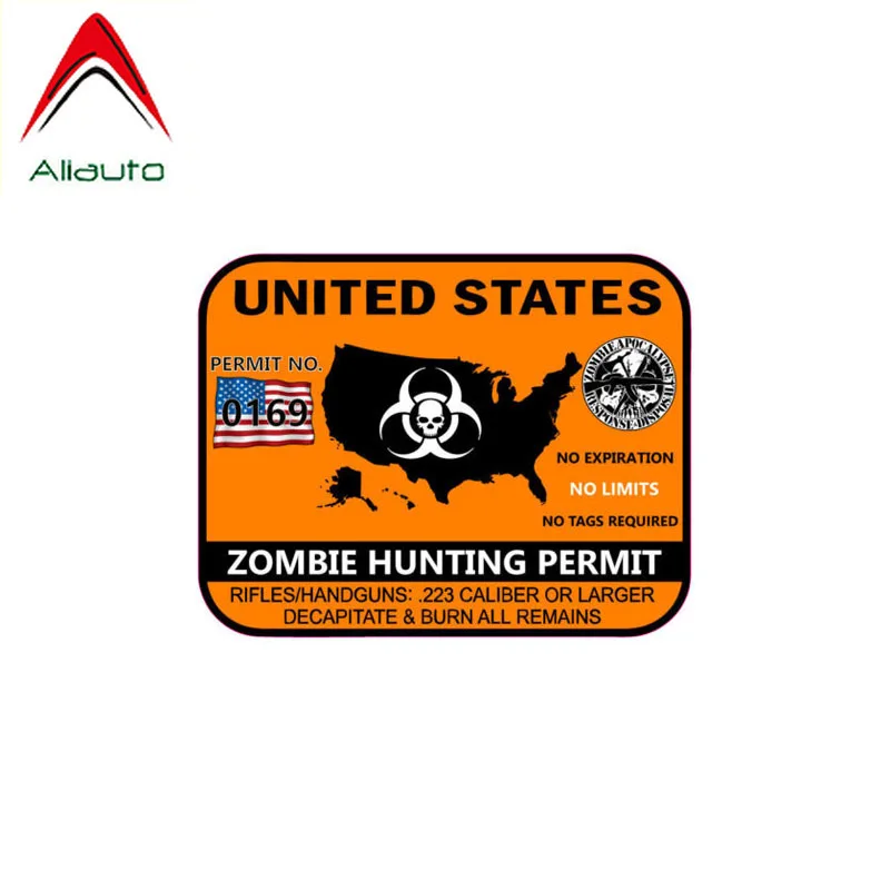 

Автомобильная наклейка Aliauto, США, зомби, охотник, разрешение на охоту, аксессуары, отражающая наклейка из ПВХ, 11 см * 8 см