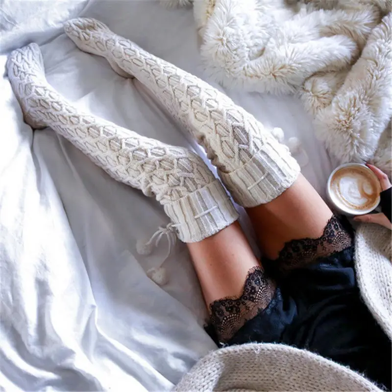 

Hirigin New Over Knee Socks Sexy Warm Thin High Knit Stockings For Ladies Women Cable Long Boot Thigh-High Leggings