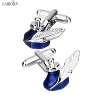 laidojin retro europe blue ink tank cufflinks for mens feather cuff links high quality cupper metal cuffs business shirts gift