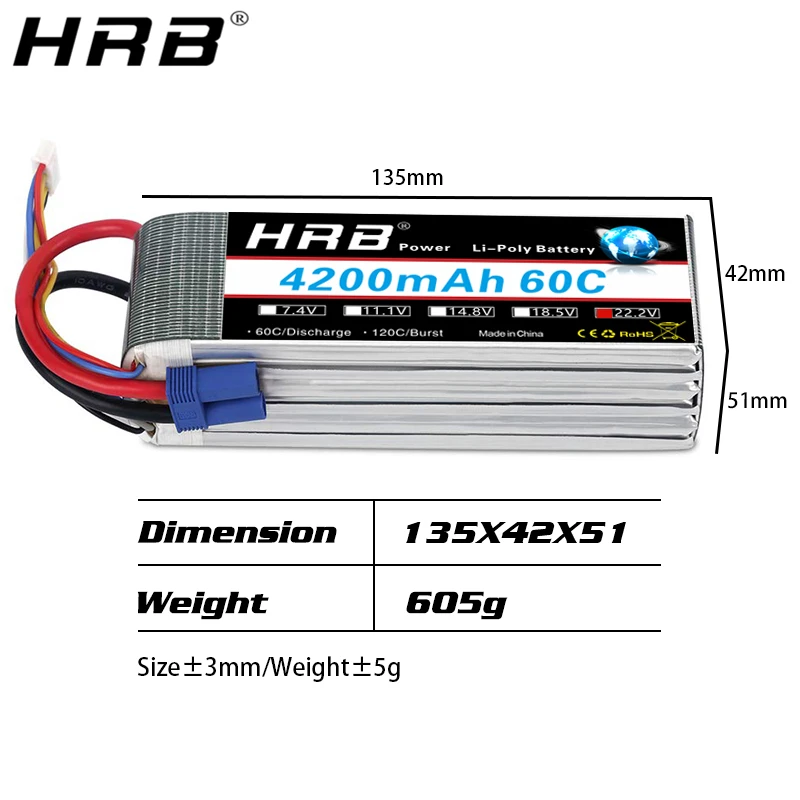 hrb 6s 222 v lipo батарея 4200mah xt60 t deans ec5 xt90 xt90 s as150 xt150 trx для го