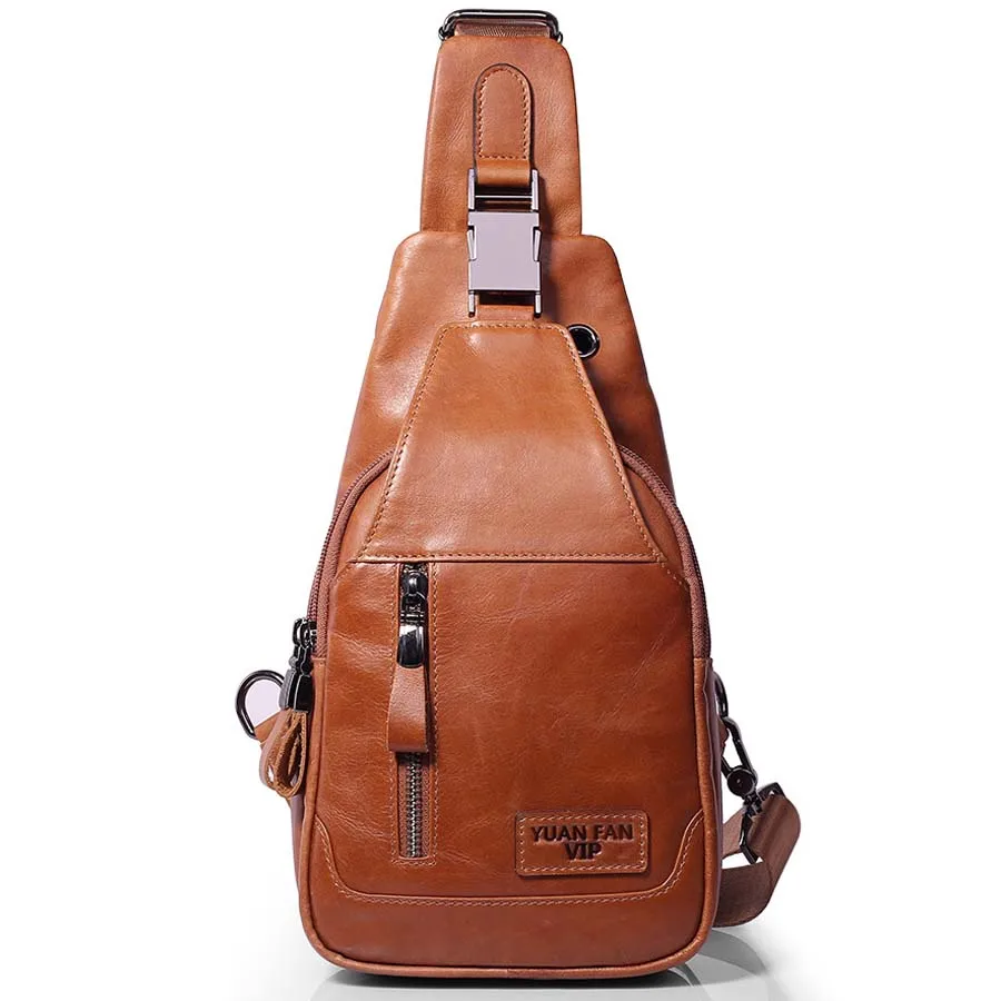 Genuine Leather Casual Men's Sling Chest Pack Crossbody Shoulder Bag Men Messenger Bags For Travel Zipper Style Design |