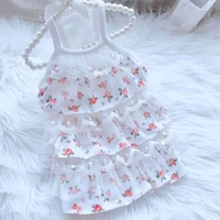 flower print princess cake dress lace cotton sleeveless vest skirt for small dogs evening party dress summer girls puppy clothes