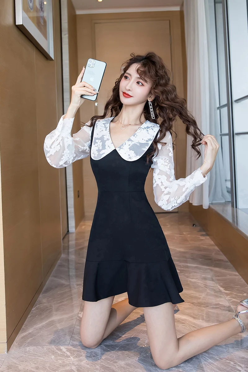 

COIGARSAM Women one-piece dress korean New Spring Dresses Black 2703