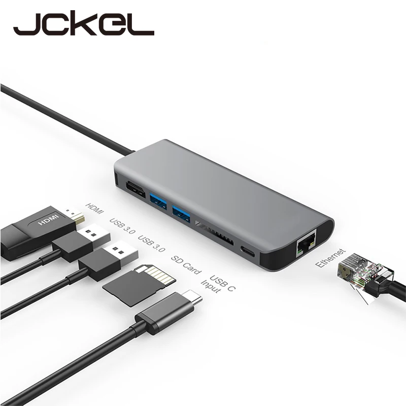 Jckel 6 в 1 USB 3 0 концентратор Тип C HDMI/USB 0/RJ45/SD/TF/Type адаптер конвертер для Macbook Pro Google