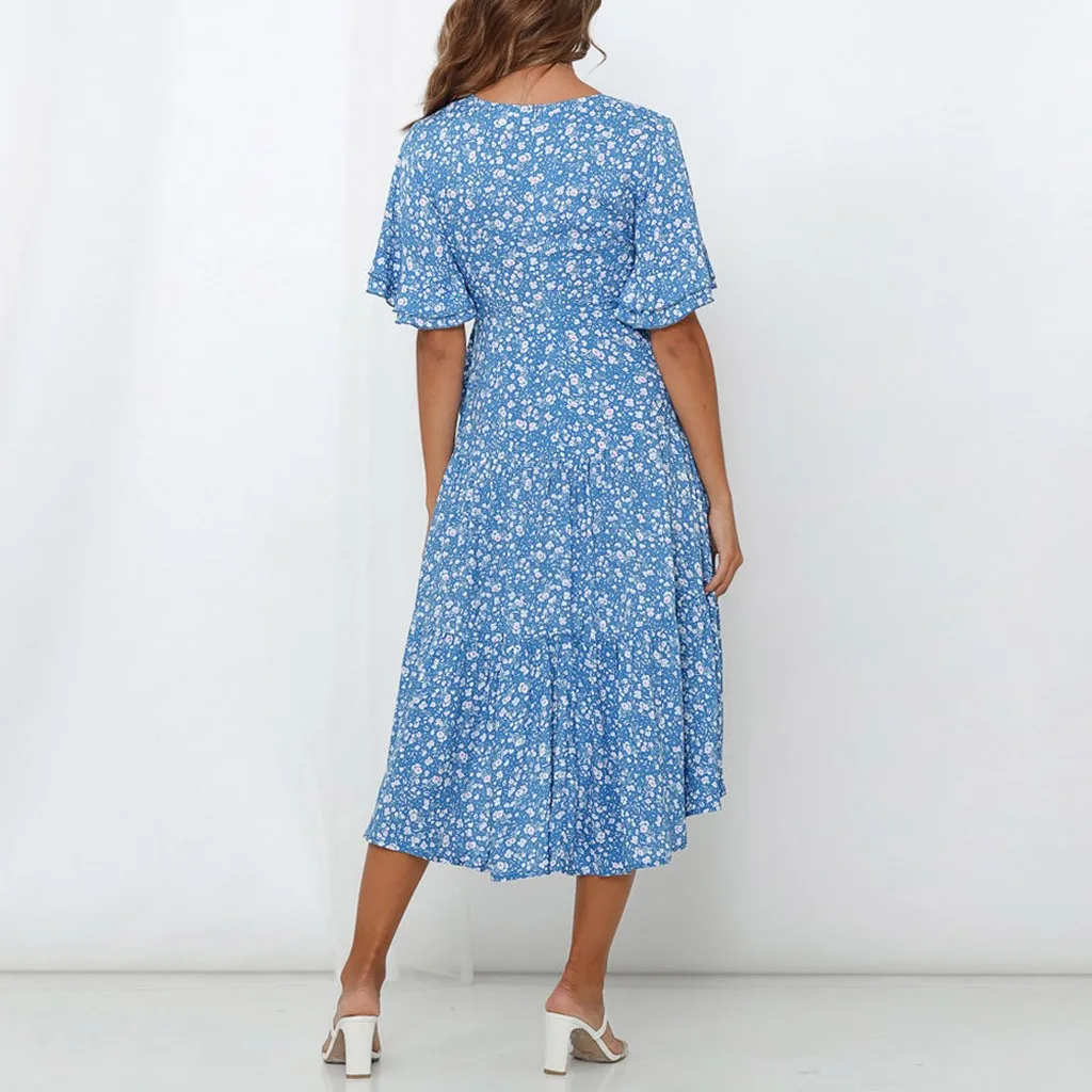 Женское платье летнее 2020 сексуальное v образный вырез цветочный принт бохо