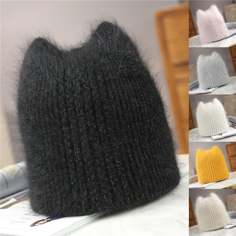 

Beanies For Women Solid Thickened Knit Cap Warm Hat Skullies Warm Woolen Cap Earmuff Solid Color Female Soft Bonnet Skullie Hat