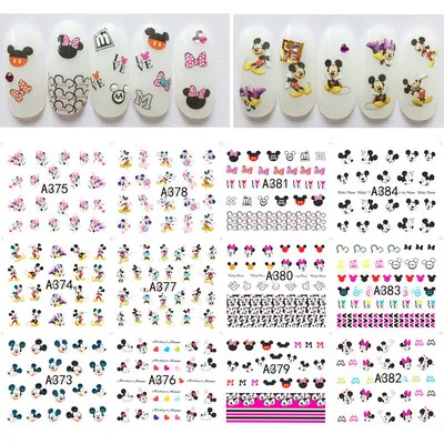 

Wholesale 12sheet/Set Cartoons Nail Water Stickers Designs Nail Art Stickers Decals Makeup DIY Water Tattoos Manicure A361-A480
