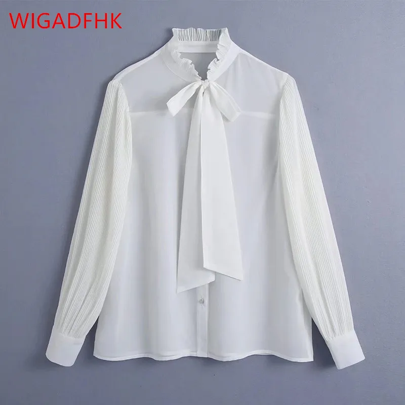 

Women's Casual White Shirt Lotus Leaf Collar Women's Single-breasted Long-sleeved Loose Shirt Top 2021 Early Autumn
