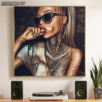 canvas painting abstract cool sexy girl tattoo painting wear glasses sex women posters portrait wall art pictures for home decor