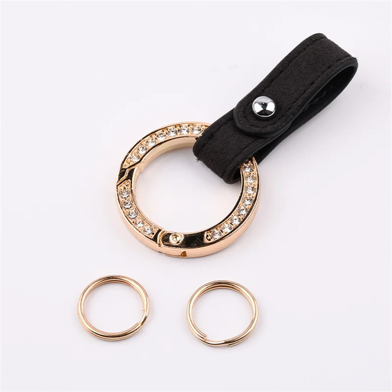 

Fashion Luxury Gift Women Soft Leather Bouncy Buckle Car Keyring Crystal Keychain Holder Accessories Trinket Jewelry Chaveiro
