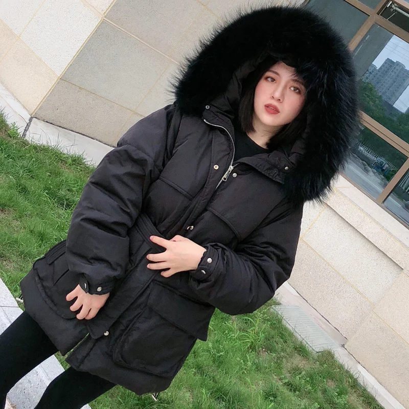 Настоящий воротник из натурального меха зимние женские тонкие куртки 90% белый пуховик с капюшоном Длинные пуховики женские толстые пиджаки
