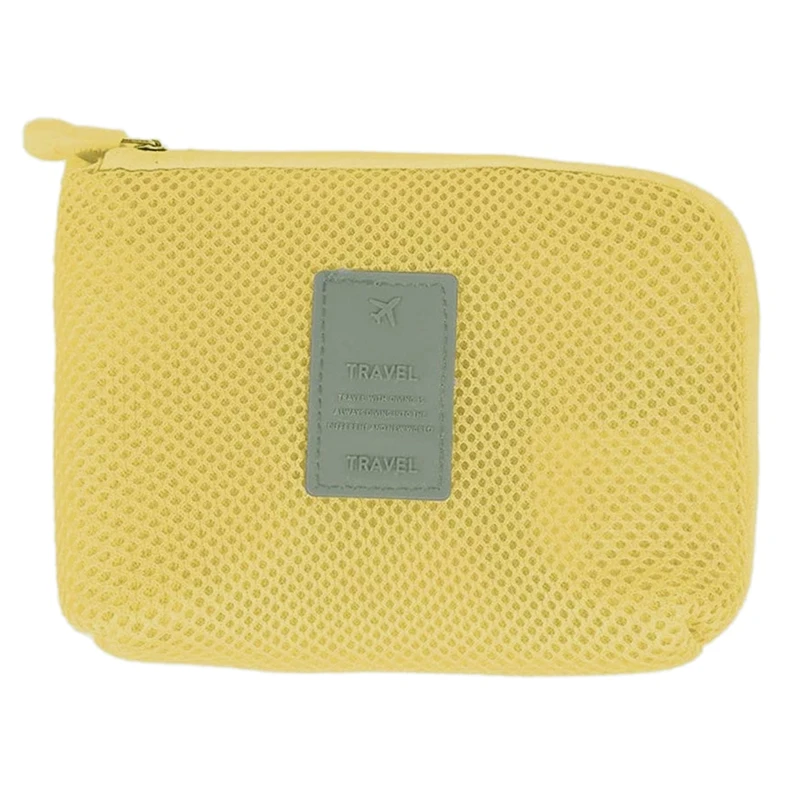 

Travel Storage Box Digital Data Cable Charger Earphones Mesh Sponge Bag Cosmetic Box Yellow