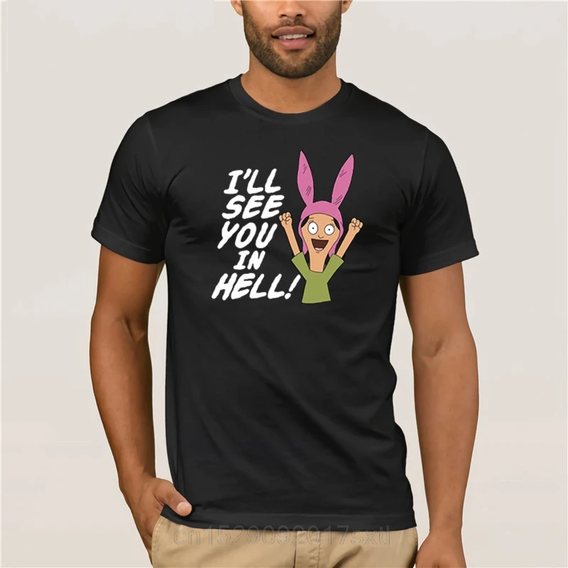 

Bobs Burgers Louise I Will See You in Hell Adult Heather Charcoal Sports Man's T-shirt Men's Cool Short-Sleeve Tee