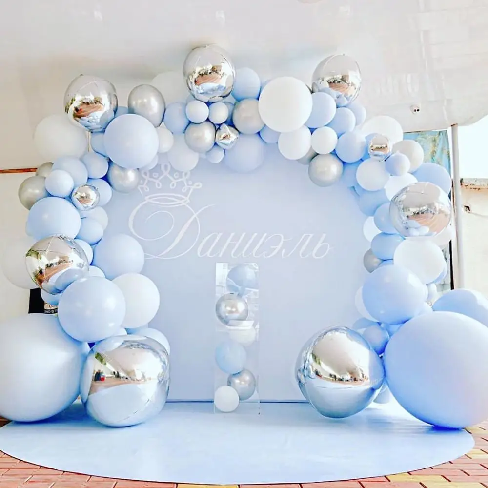 214pcs 4D Round Foil Balloon Garland Arch Blue White Latex Balloons Birthday Wedding Decoration Party Supplies Pump Inflator