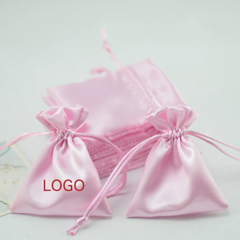 Satin Drawstring Bags Silk Pouch Packaging Jewelry Cosmetic Storage Wedding Party Gift Reusable Sachet Custom Logo Print 100PCS | Украшения