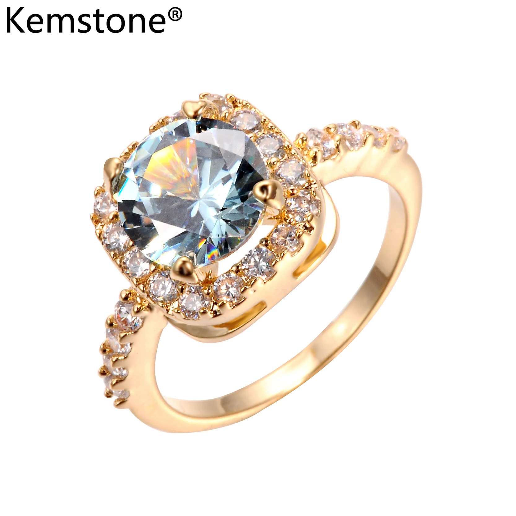Женское кольцо с квадратным цирконием Kemstone стильное разноцветное медное цвета