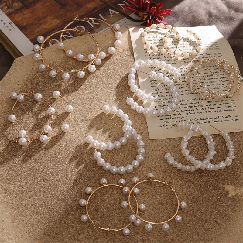 FNIO тренд имитации жемчужные серьги кольца для женщин моды простой золотистый