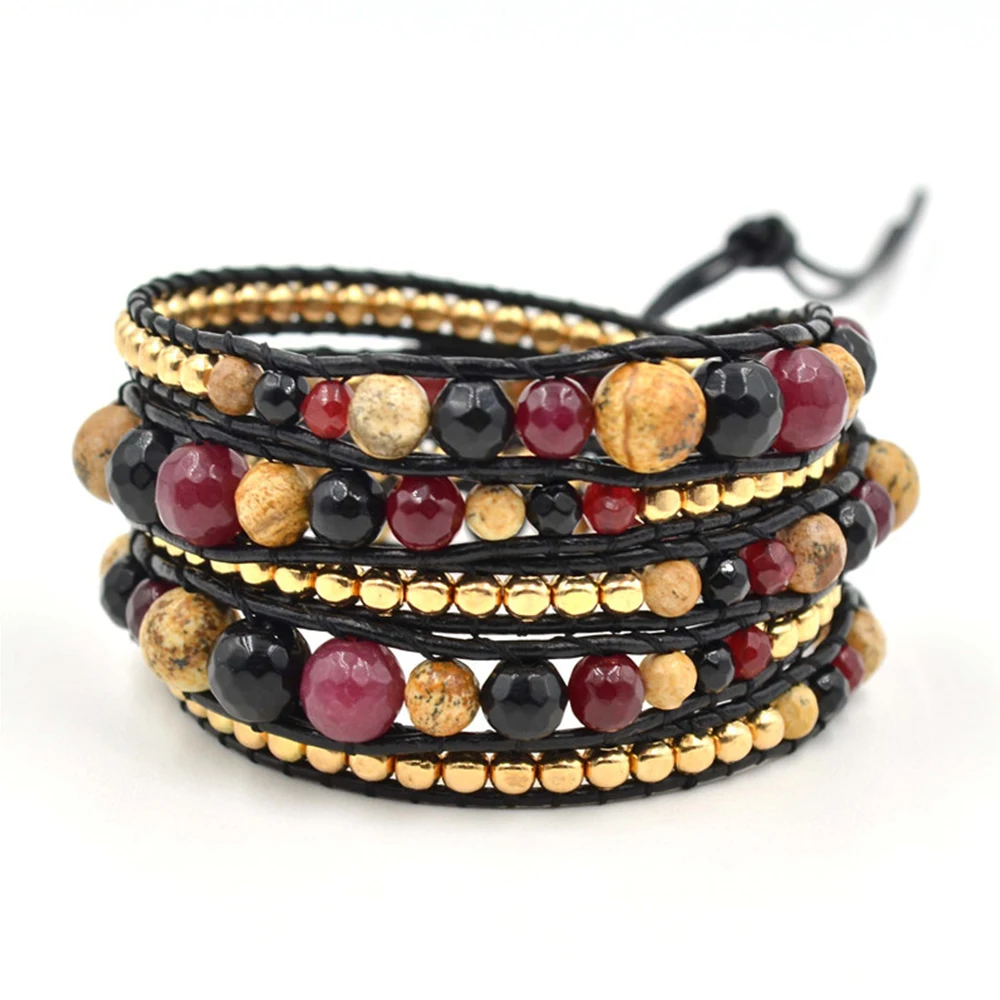 

Браслет с бусинами из натурального камня для девочек, уникальный браслет в стиле бохо с ониксом и огранкой из меди, с рисунком унисекс, 4/6/8 мм