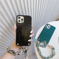 luxury pu leather crocodile pattern texture case for iphone 11 12 pro xs max x xr 7 8 plus se 2020 silk scarf hand chain cover