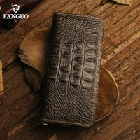 handmade genuine leather mens clutch wallet with crocodile pattern long wallets with zipper for male portable storage purse