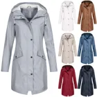 Зимняя куртка женская однотонная дождевик нейлоновая дождевая куртка водонепроницаемая Толстовка на пуговицах ветрозащитное длинное пальто куртки с карманами