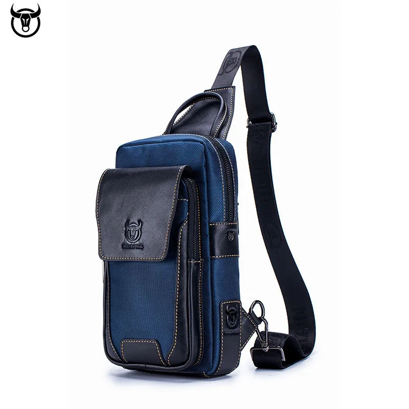 BULLCAPTAIN Hot Men's Genuine Cowhide Leather Casual Fashion Chest Bag Over Shoulder Crossbody For Male