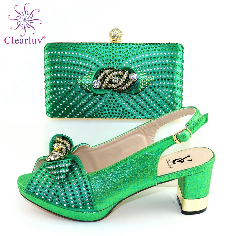 

2020 новый дизайн, итальянский Женский комплект из обуви и сумки зеленого цвета, милый стиль, женская обувь в африканском стиле, сумка в компле...