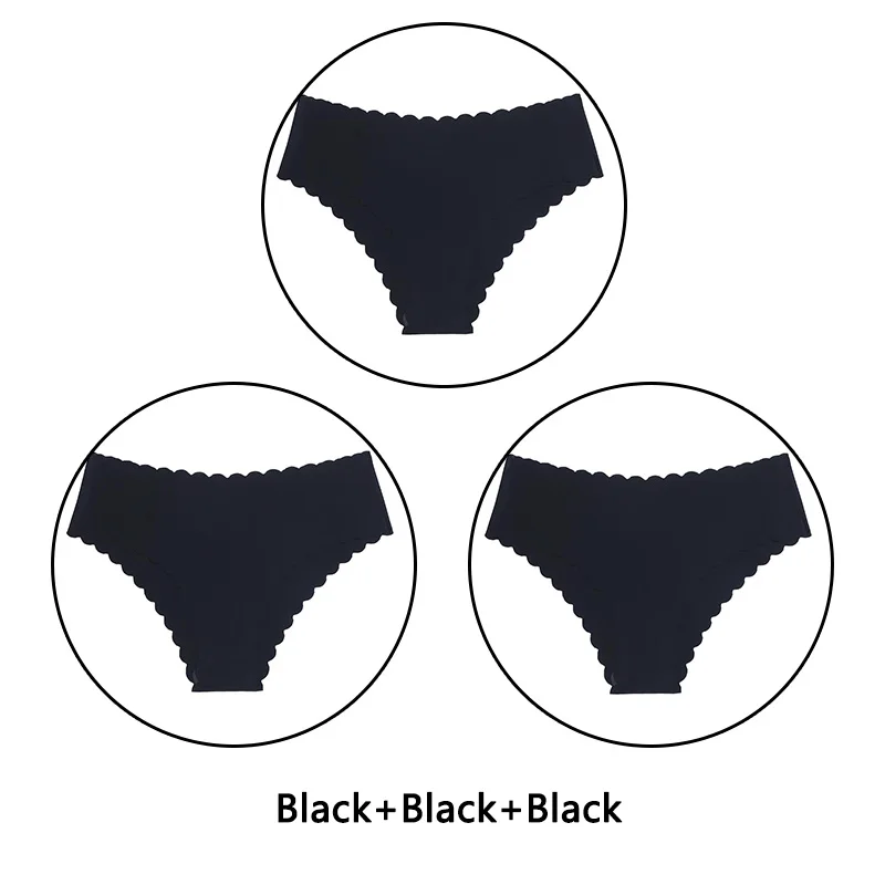 Black Black Black 3 шт./партия, сексуальные трусики с оборками женский сексуальный бесшовный трусики с низкой посадкой, однотонное мягкое нижнее белье, женские Ультра тонкие трусики, нижнее белье - Цвет: Black Black Black