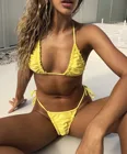 Соблазнительное микро-бикини 2022, Женский однотонный желтый бюстгальтер пуш-ап, плиссированный купальник, бразильский бандажный купальный костюм, треугольный купальник, бикини