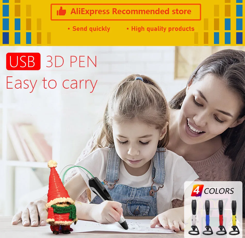 Sell well/3D ручка с PLA нити Дети diy Рисунок пером, 5V 2A usb адаптер переменного тока, oled дисплей креативные образования, можете использовать power bank