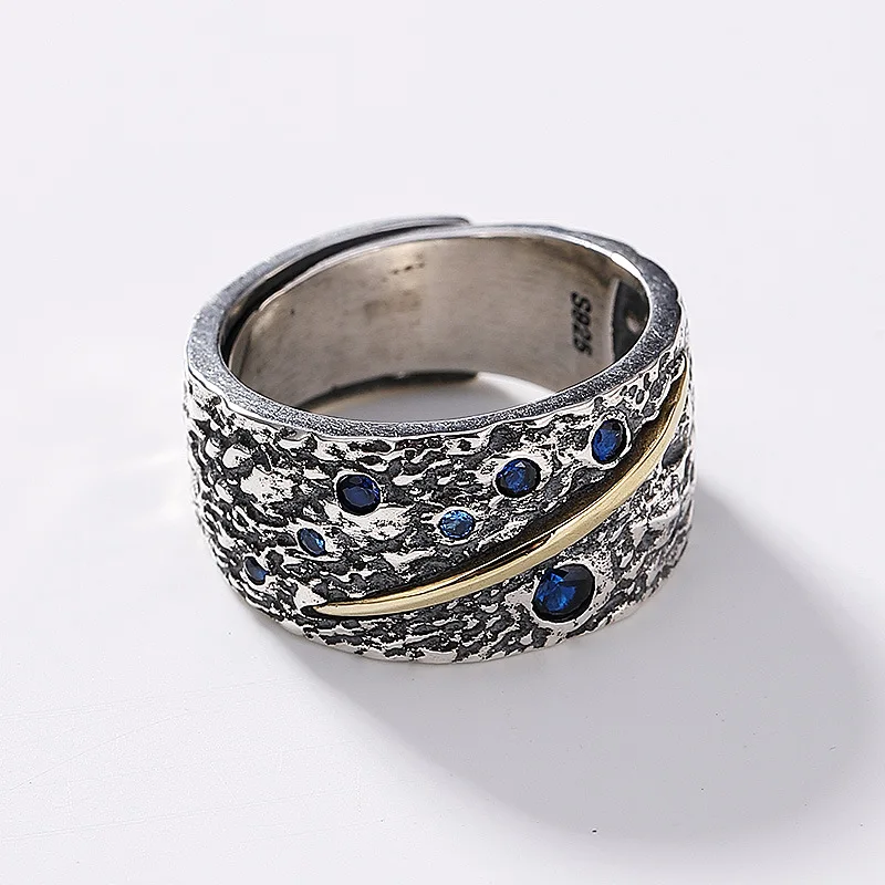 Мужские серебряные кольца PANSYSEN в винтажном стиле с голубым сапфиром|Кольца| |