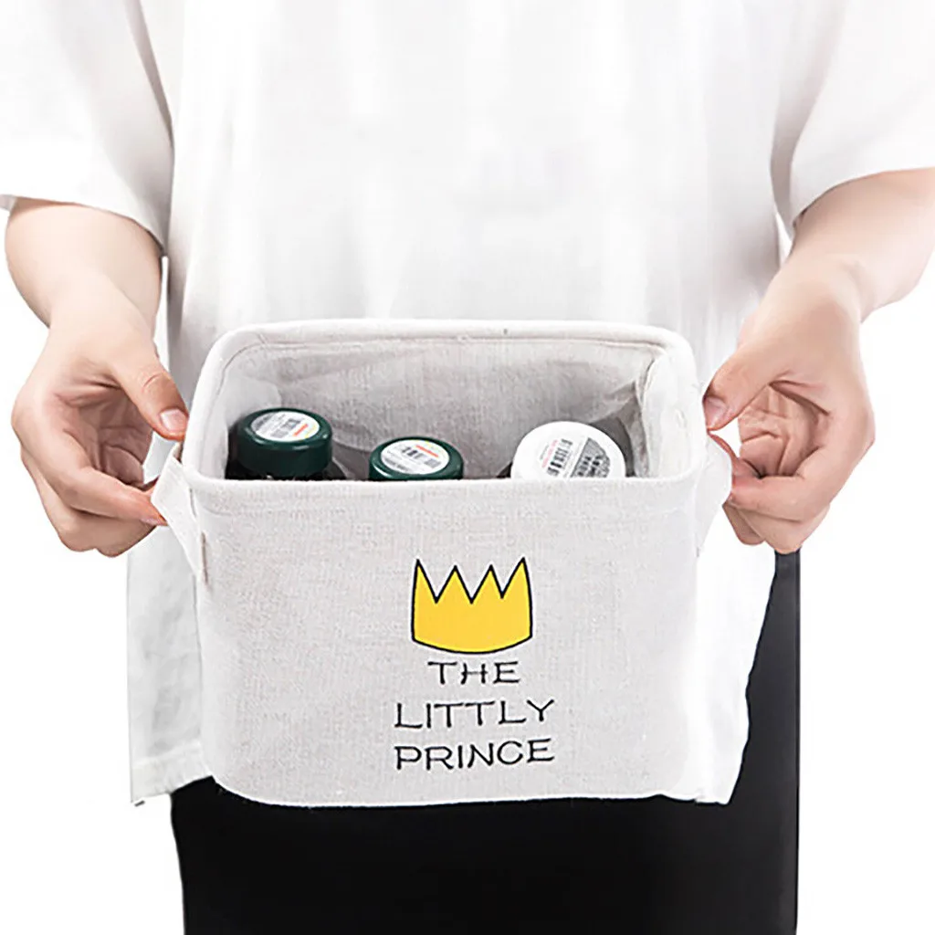 

Desktop Cotton Linen Storage Basket Sundries Organizer Cartoon Cosmetic Toy Storage Bag Storage Box Cloth Small Organize