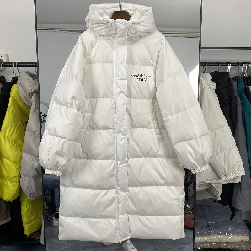 New Thick Down Jacket Women's Long Overcoat Parka 2021 Winter Loose Hooded White Duck Down Coat Female Warm Casual Jackets s1243