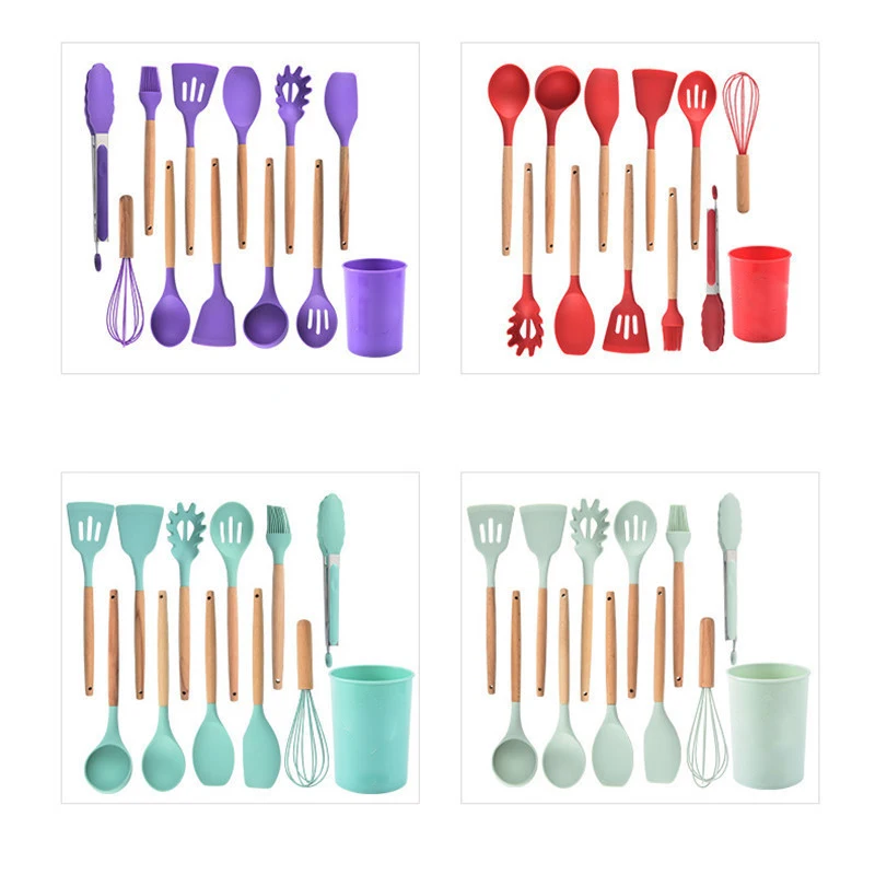

12Pcs/Set Silicone Kitchen Utensils Non-stick Kitchenware Cooking Tools Spoon Spatula Egg Beaters Food Tongs Gadget Accessories